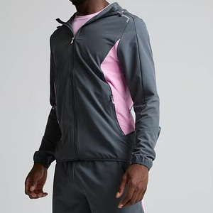 Men's Black <b>Pink</b> Color Blocking Racer <b>Jacket</b> Windproof Zipper Closure Stand Collar Sporty Style Polyester Autumn Wear - Product Image 4