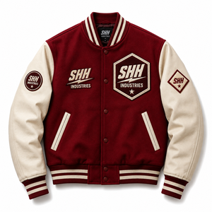 SHH INDUSTRIES Custom Varsity Jacket Men Red White Baseball Bomber with Embroidered Patches Snap Button College Letterman Jacket - Product Image 1
