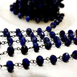 Natural Lapis Lazuli <b>Rosary</b> Faceted Rondelle 5mm Beaded Chain - Product Image 1