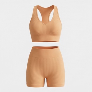 Ensemble de yoga deux pièces respirant et écologique pour femme, grande taille, avec short et haut, idéal pour la course, la gym et le fitness, avec logo avant - Product Image 1