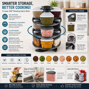 Organisateur d'épices de cuisine rotatif à 360° °   Étagère à épices avec 12 bocaux en verre, ensemble de rangement rotatif multifonctionnel pour assaisonnements - Product Image 3