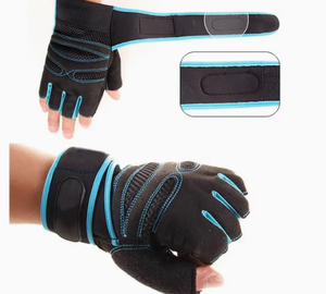Guantes Deportivos Unisex Hardihood International para Gimnasio y Fitness, Medios Dedos, Negros con Costuras Azules, Material de Nailon, Transpirables y Ligeros - Product Image 6