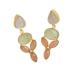 Boucles d'oreilles pendantes classiques en or plaqué 14 carats avec chalcédoine naturelle et quartz rose, faites à la main, pour mariage féminin - Product Image 6