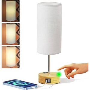 Lampada da Tavolo in Lino Dimmerabile a 3 Livelli con Porte di Ricarica USB A+C, Piccola Lampada da Comodino con Controllo Touch e Presa AC - Product Image 3