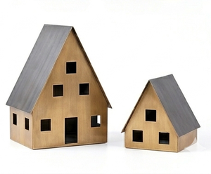 High Selling <b>Set</b> Of Two Candle Holder Vintage House Shaped Metal <b>Lantern</b> Tealight <b>Lantern</b> House Dining Room Table Decor Crafts - Product Image 2