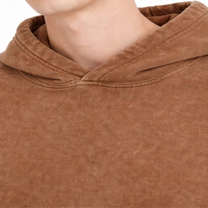 Sudadera con Capucha Marrón Lavada para Hombre, Estilo Vintage, Oversize, Lisa, 100% Algodón, Tejido Suave de Otoño, Ajuste Holgado, Bolsillo Canguro - Product Image 4