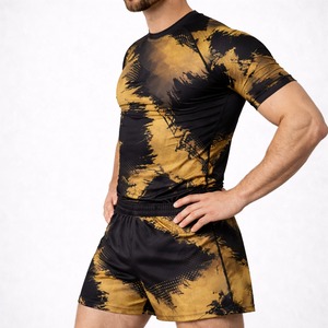 Ensemble Rash Guard de Compression Unisexe No-Gi BJJ pour Entraînement MMA – T-shirt et Short Respirants en Tissu Extensible Anti-Bactérien à Séchage Rapide Personnalisable - Product Image 2