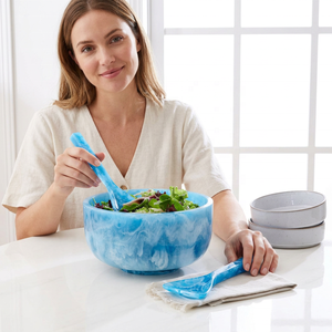 Ensemble de serveurs à salade au design moderne avec long manche en résine, cuillère et fourchette pour table de mariage, compatibles lave-vaisselle - Product Image 1