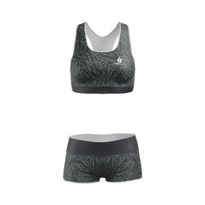Ensemble de yoga 2 pièces en tissu intelligent, taille mi-haute, avec haut court à encolure dégagée et short, en Spandex/Nylon, extensible dans les quatre sens, respirant et à séchage rapide - Product Image 1