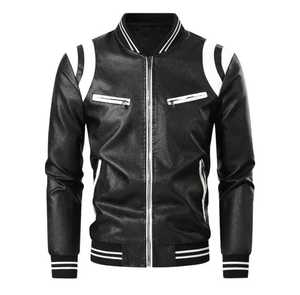 Custom Logo <b>Men's</b> Genuine <b>Leather</b> <b>Jacket</b> Stand Collar Zipper Closure Breathable Solid Color Casual Autumn Regular Fit Wool Lined - Product Image 1