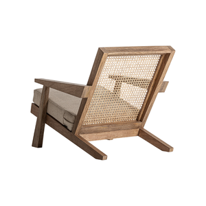 Mid-Century Modern Outdoor Lounge <b>Chair</b> Solid Teak Premium Woven <b>Cane</b> Backrest Thick Upholstered Cushion Durable Furniture - Product Image 4