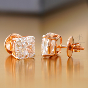 8.12 CT Cushion Cut Lab Grown Diamond Stud <b>Earrings</b> in 14K Rose Gold VVS1 Clarity with White Yellow and 10K Gold Options - Product Image 3
