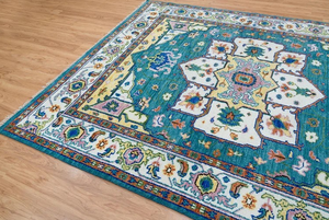 Alfombra de Lana de Lujo Anudada a Mano con Diseño Hariz Bizard, Alfombra Oriental Hecha a Mano de Estilo Transicional para Decoración de Sala de Estar, 1 Pieza, Apta para Mascotas - Product Image 4