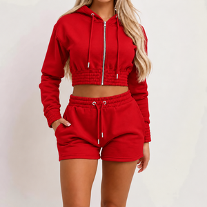 Women <b>French</b> Terry Shorts Set Casual Gym Lounge Two Piece <b>Outfit</b> Custom Cotton Blend Streetwear Wholesale - Product Image 3