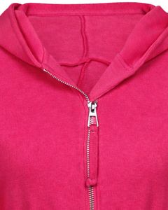 Womens Hot Pink <b>Cropped</b> <b>Zip</b> <b>Up</b> Hoodie Slim Fit Long Sleeve Casual Streetwear Cotton Fleece Sweatshirt Custom Logo ODM Factory - Product Image 6