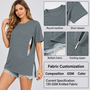 เสื้อให้นมบุตรสำหรับคุณแม่ ผ้าถัก 130 GSM แขนสั้น คอกลม รับผลิตแบรนด์ตามสั่ง ขายส่ง - Product Image 4
