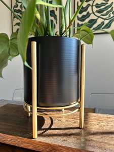 Macetero Moderno Minimalista de Metal Negro con Soporte de Hierro Dorado, Maceta de Lujo para Interiores, Soporte para Plantas para Decoración del Hogar y la Oficina - Product Image 2