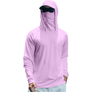 Premium Quality <b>Men</b> Long Sleeve Hooded Fishing Shirt UPF 50 Anti UV Sun Protection <b>Face</b> Cover <b>Mask</b> Pullover Light Purple - Product Image 1