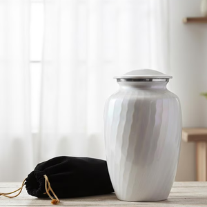 White Aluminium Metal Urn Ashes Cremation Keepsake <b>Vase</b> Round Matte <b>Memorial</b> Tabletop Casket Custom Printing - Product Image 1