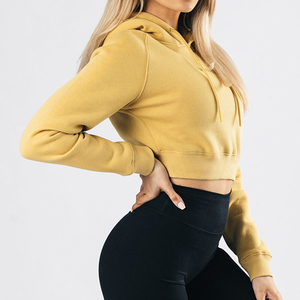 Women’s Cropped Pullover Hoodie Sweatshirt for Casual Wear, <b>Long</b> <b>Sleeve</b> Fleece Crop Hoodie <b>Top</b> with Drawstring Hood and Relaxed - Product Image 2