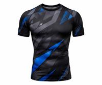 Vente en gros Tendance Homme Noir Bleu Imprimé Géométrique Manches Longues Rash Guard Écologique Respirant Anti-UV 180g Polyester Sport