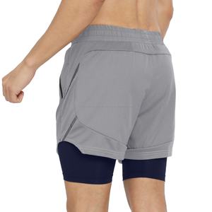 Short de course respirant 2 en 1 pour homme, pantalon de sport d'été pour le yoga, le jogging, le vélo tricoté en polyester 100% - Product Image 2