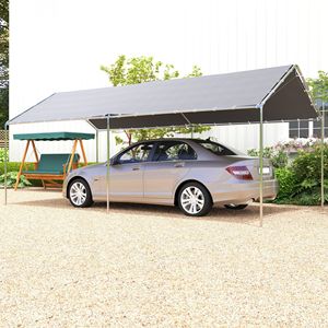 Tettoia per Auto in Acciaio Zincato Resistente 2.9m x 6m con Kit di Ancoraggio e Cavi in Acciaio Grigio - Product Image 2