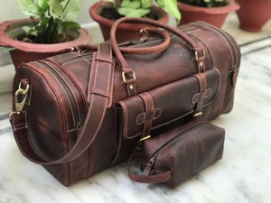 กระเป๋าเดินทางหนังแท้คุณภาพส่งออก สไตล์วินเทจ สำหรับวันหยุดสุดสัปดาห์  แบบ unisex น้ำหนักเบา ความจุมาก พร้อมซิป ขายส่ง - Product Image 2