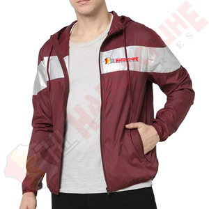 <b>Mens</b> Maroon Silver Reflective Stripe Hooded Zip Softshell Waterproof Thin <b>Jackets</b> Windbreaker <b>Lightweight</b> Sport Running Print - Product Image 3