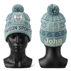 Gorro de Baloncesto para Mujer, Premium, 280 GSM, Tejido Acrílico Suave, Diseño Argyle Rojo Marino, Logotipo Bordado Personalizado, Gorros de Invierno - Product Image 2