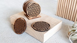 Eco-Friendly Wood Cut Out <b>Coasters</b> with Natural Wood Design for Festive & Party Supplies and Wall Decorations - Product Image 3