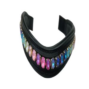 Brida de caballo occidental de cuero de alta calidad de 8mm y bandas de cejas de cristal multicolor directas de la India para doma de caballos... - Product Image 2