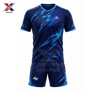 ชุดฟุตบอลพิมพ์ลายตามสั่ง ไซส์พลัส เสื้อและกางเกงขาสั้น โพลีเอสเตอร์ 100% ระบายเหงื่อได้ดี แห้งเร็ว พร้อมสกรีนโลโก้และชื่อตามต้องการ - Product Image 3