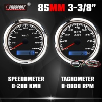 Set Gauge 6 In 1 85mm 52mm Hitam, Tahan Air IP67, Lampu Latar LED, Plastik, Spedometer, Tachometer, Voltmeter, Temperatur Air, Indikator Bahan Bakar