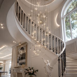 Rampe d'escalier noire ornée avec balustres décoratifs, main courante intérieure courbée de luxe pour l'intérieur d'une villa moderne - Product Image 2