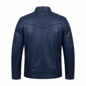 Blouson de motard en cuir d'agneau pour homme, coupe ajustée, vintage, imperméable, col montant, teinture unie, vente en gros OEM - Product Image 3
