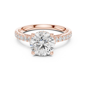 Anillo de Compromiso Art Deco Vinson Project Eng_A410 con Moissanita de Corte Brillante, Banda de Pavé Simple, Chapado en Oro Rosa sobre Acero Inoxidable - Product Image 1