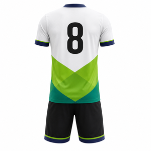 Ensemble maillot et short de football unisexe blanc et vert à motifs géométriques, col en V, sans manches, respirant, durable, taille élastique, uniforme en polyester - Product Image 3