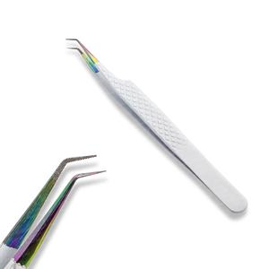 Pince à épiler d'extension de cils en acier inoxydable et en titane de marque privée en gros Outil à cils à pointe en fibre de volume - Product Image 3