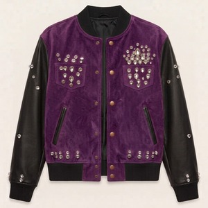 Custom Mens Varsity Jacket Rhinestone Studded <b>Leather</b> Sleeves <b>Top</b> Quality Jacket Heavyweight Streetwear OEM Wholesale - Product Image 5