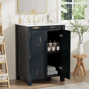 24x18x34 pollici stile Vintage piccolo bagno Combo 2 porte Soft-close con lavello in ceramica - Product Image 2