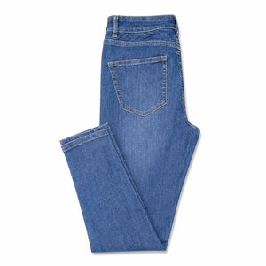Jean en denim coupe droite taille haute, coupe régulière, en coton mi-lourd, couleur unie, style décontracté, idéal pour le printemps - Product Image 1