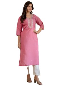 Womens Rayon Roman Silk Floral Embroidery Motif Straight Kurta Design Party Floral Summer Slim Quick Dry Embossed All Seasons - Product Image 2