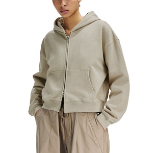 2025 Sudadera con capucha de algodón de alta calidad para mujer lavada con ácido personalizada Casual doble recortada con cremallera estilo de invierno con cuello con capucha - Product Image 4