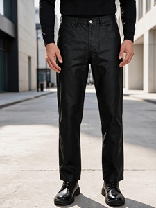 High Quality Fashion <b>Men's</b> Black <b>Faux</b> <b>Leather</b> Pants Straight Fit Casual Streetwear <b>Trousers</b> - Product Image 3