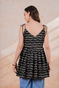 Women Black Printed Peplum Top Sleeveless Casual Summer <b>Tunic</b> Top for Ladies - Product Image 3