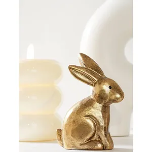 ชุดรูปปั้นกระต่ายทองเหลืองชุบทองคำ 2 ชิ้น ขนาด 3 และ 7 นิ้ว ของตกแต่งเทศกาลอีสเตอร์ รูปปั้นสัตว์ ของประดับตกแต่งบนโต๊ะ - Product Image 2