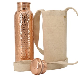 Premium Hammered Copper <b>Bottle</b> Canvas Bag Cover Ayurvedic Copper Drinkware Gym Sports Water Flask Exporter - Product Image 1