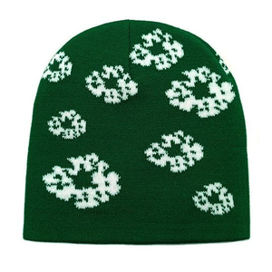 Bonnet unisexe à motif floral, 100% acrylique, tricoté, bonnet d'hiver, style décontracté, couleur blanc et rouge, taille adulte 56-58CM - Product Image 4