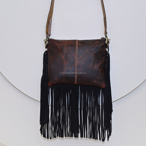 Bolso cruzado con flecos de cuero genuino para mujer, bolso con flecos de cuero de vaca, hecho a mano, 777 - Product Image 5